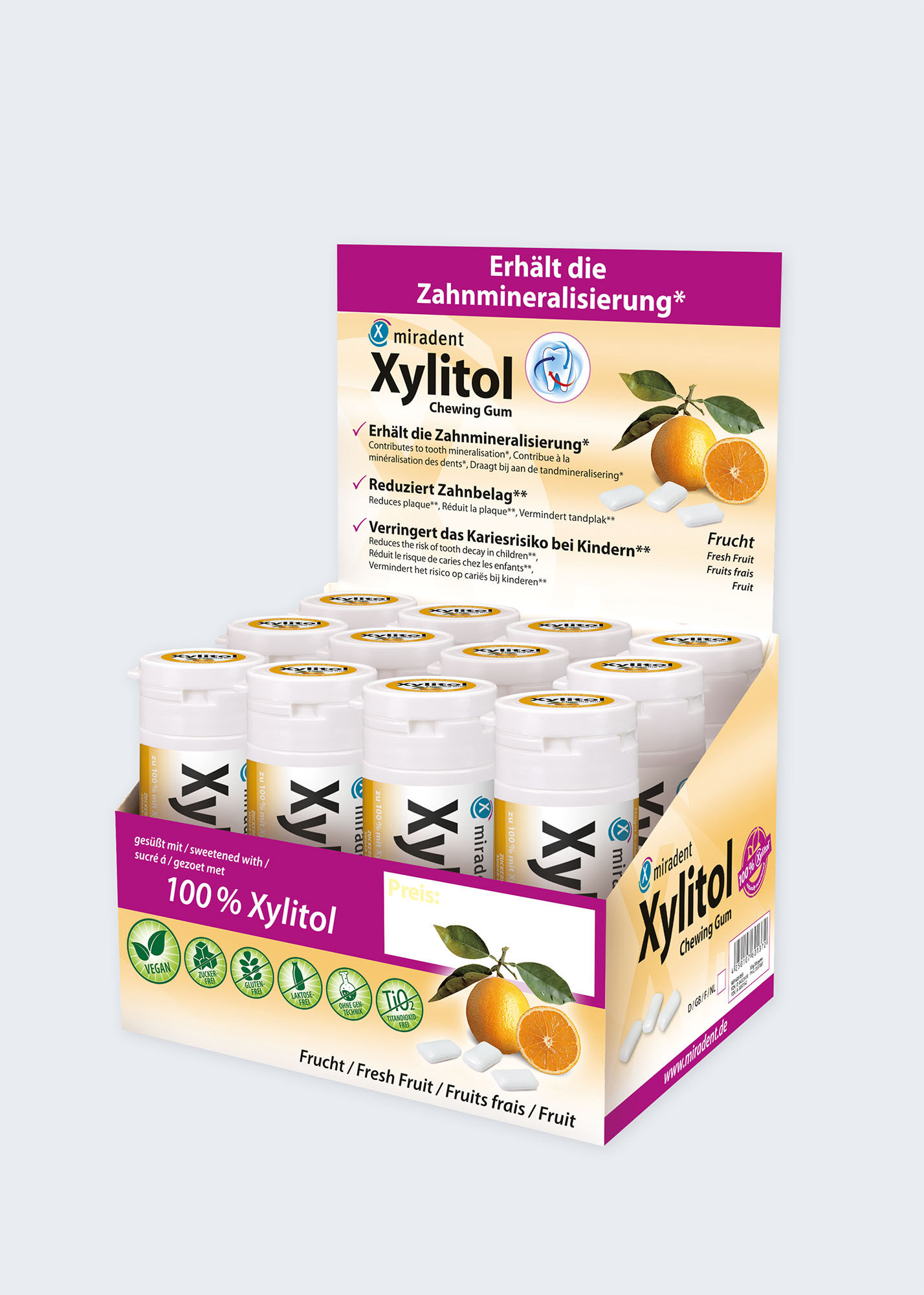 Shop Miradent Xylitol Oral Care Chewing Gum 30 Pieces Fresh Fruit